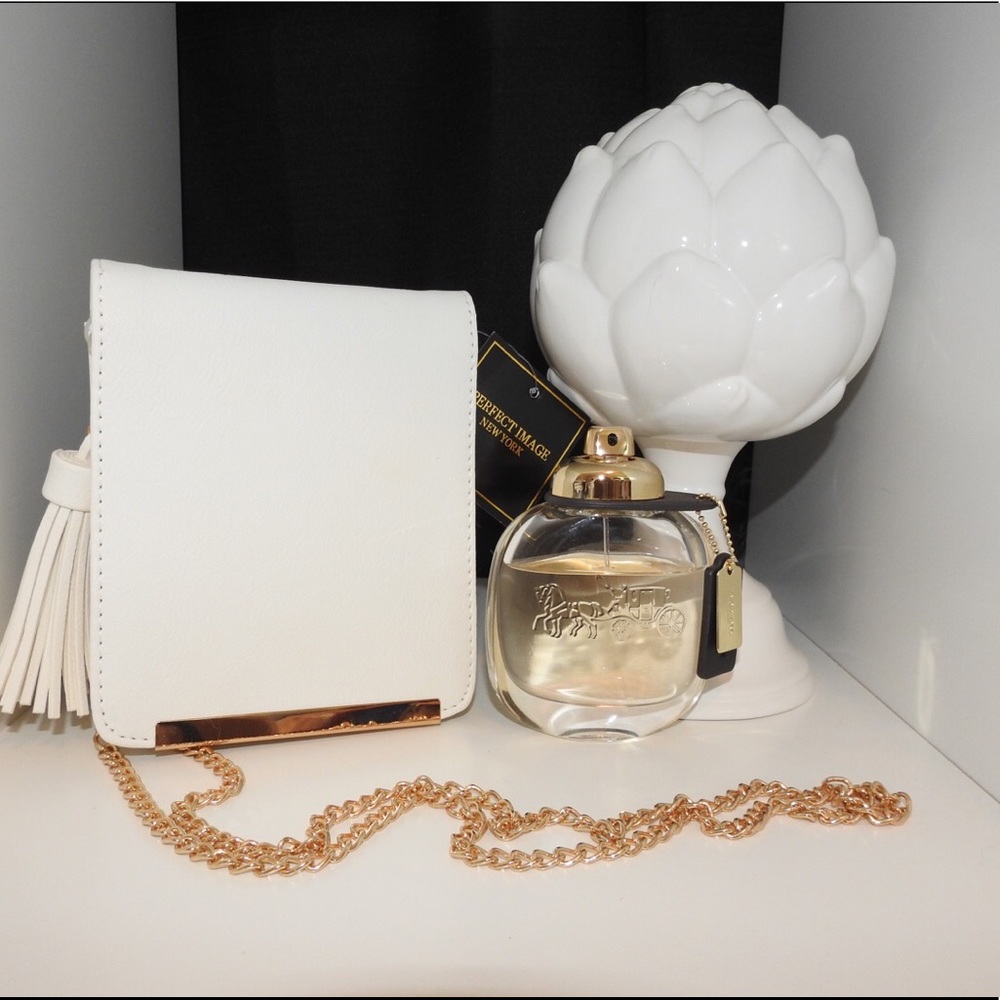 Small White Purse with Gold Detailing